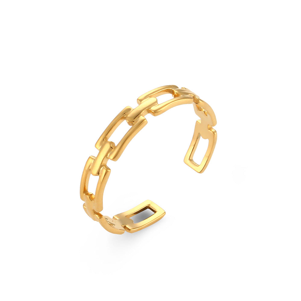 Fashion Geometric Open Adjustable Ring 18K Gold Plated Stainless Steel for Women
