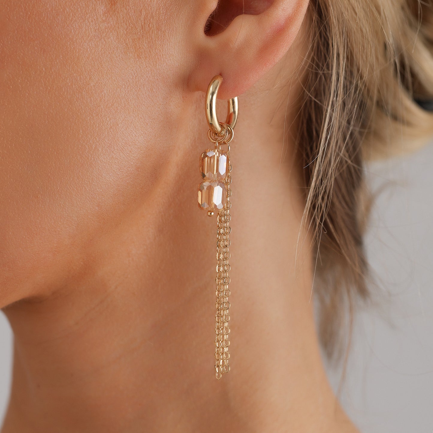 Vintage Luxury Geometric Heart Round Crystal Plated Zinc Alloy Earrings with Tassel Asymmetric Design for Women