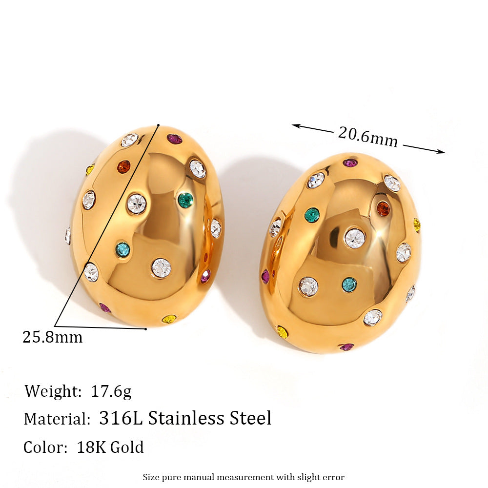 Vintage-Style Irregular Geometric Liquid Drop Earrings in Stainless Steel with 18K Gold Plating and Micro-Paved Zirconia