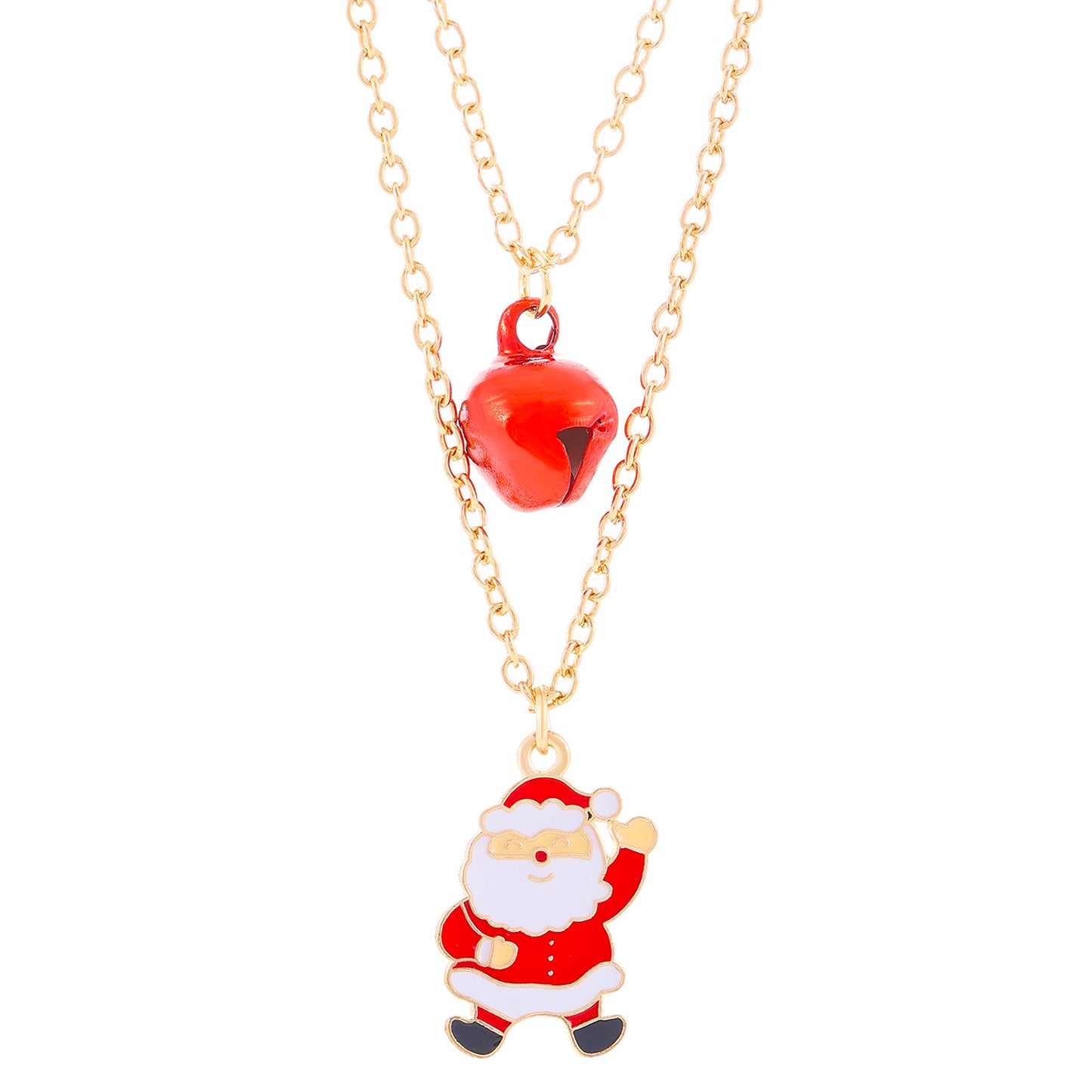 Collana a doppio strato in lega stile Ins con ciondolo Renna e Campanella di Natale per Donna, Gioielli per Feste Natalizie