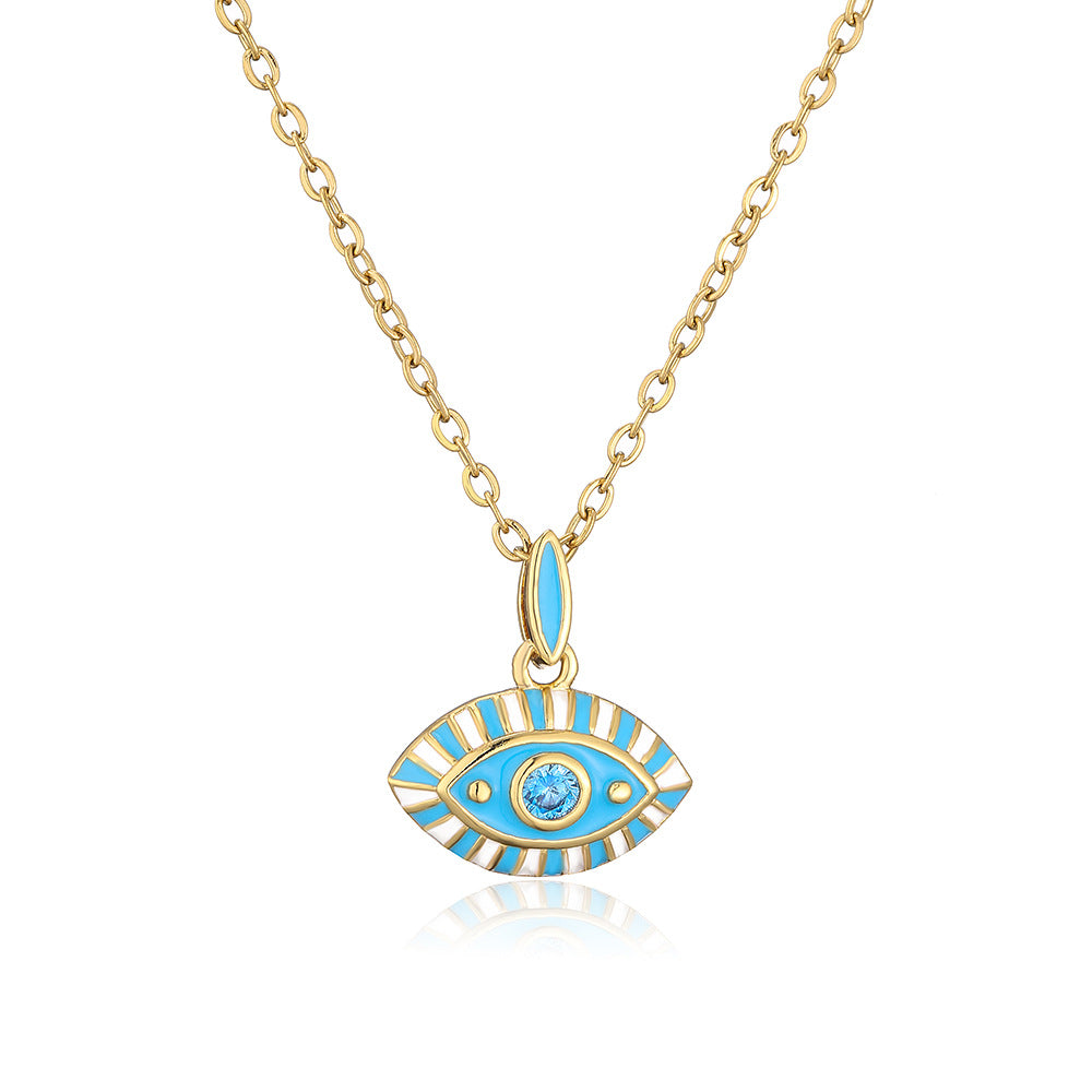 Collana pendente con occhio di Allah in stile bohémien da donna, con base in rame e finitura smaltata a forma geometrica