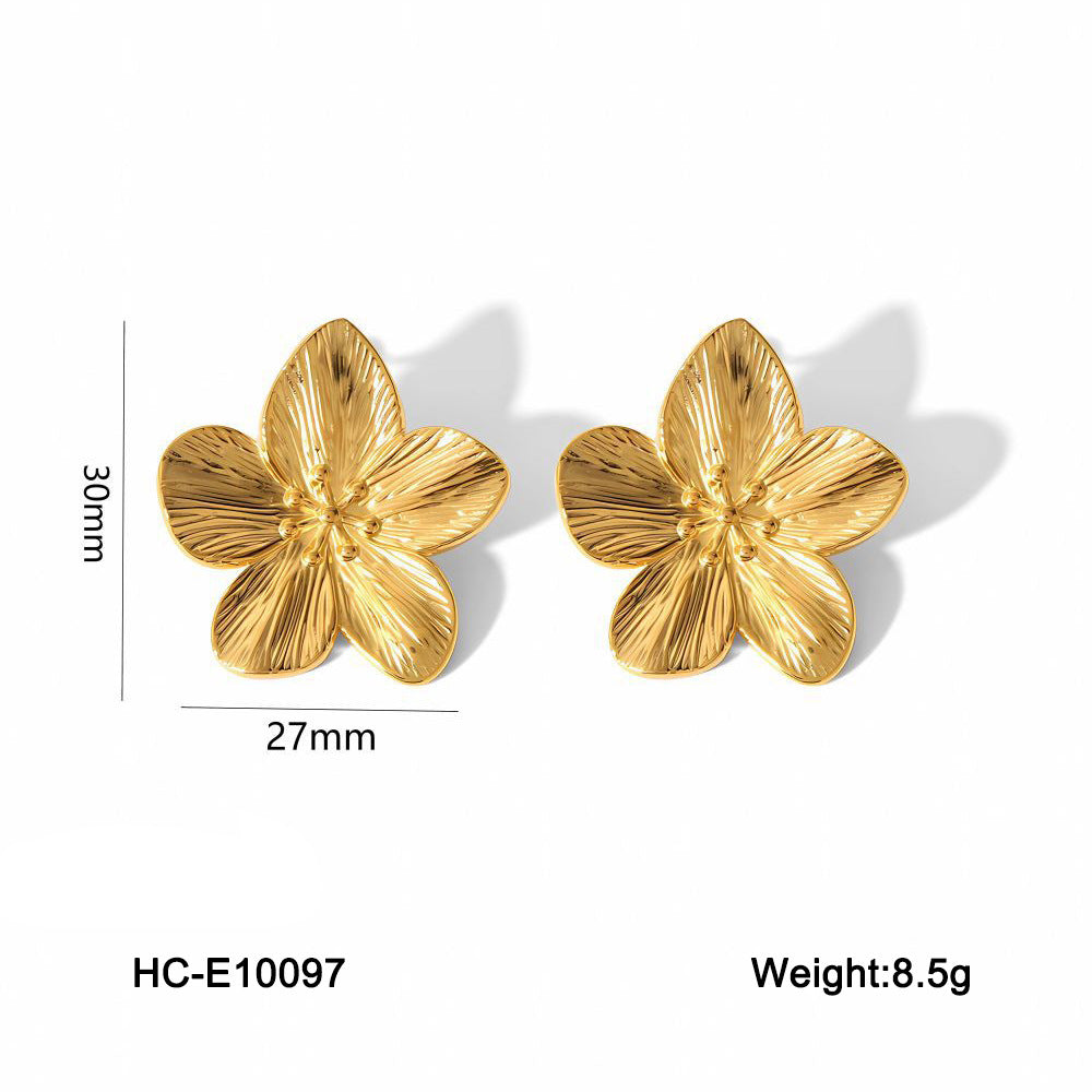 Elegant Floral Stainless Steel Earrings for Women with Plated Finish Geometric Petal Design