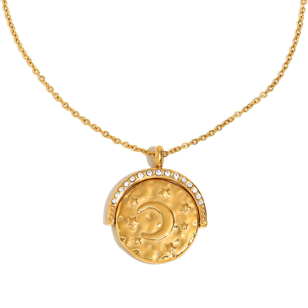 Collana Pendente Minimalista Geometrica Luna Stella Sole in Acciaio Inossidabile con Placcatura in Oro 18K da Donna