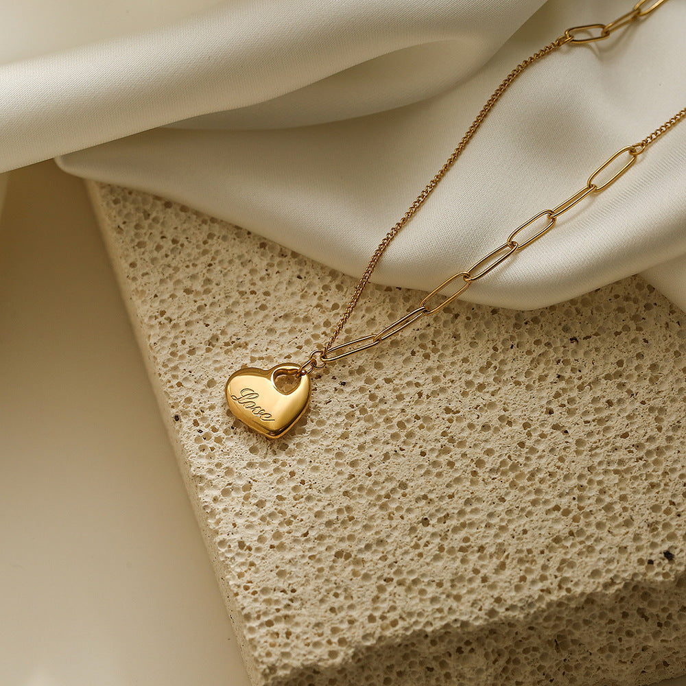 Minimalist Heart-Shaped Titanium Steel Pendant Necklace for Women with Irregular Geometric Design, Hypoallergenic Clavicle Chain