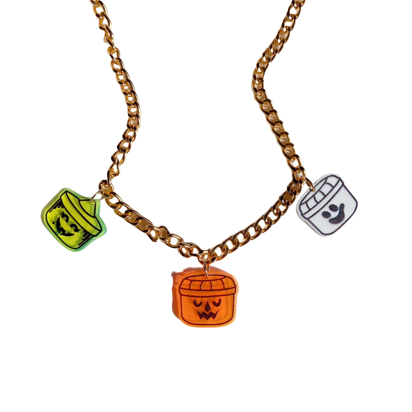 Bonito collar acrílico de Halloween con colgante de murciélago, calabaza, dulce y fantasma en cadena estándar