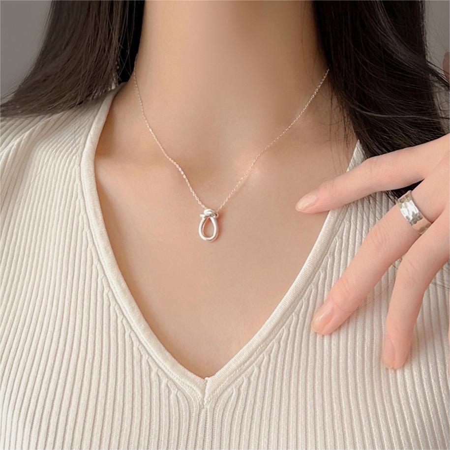 Minimalist Knot Necklace in 925 Sterling Silver with Geometric and Doll Motif Design for Women