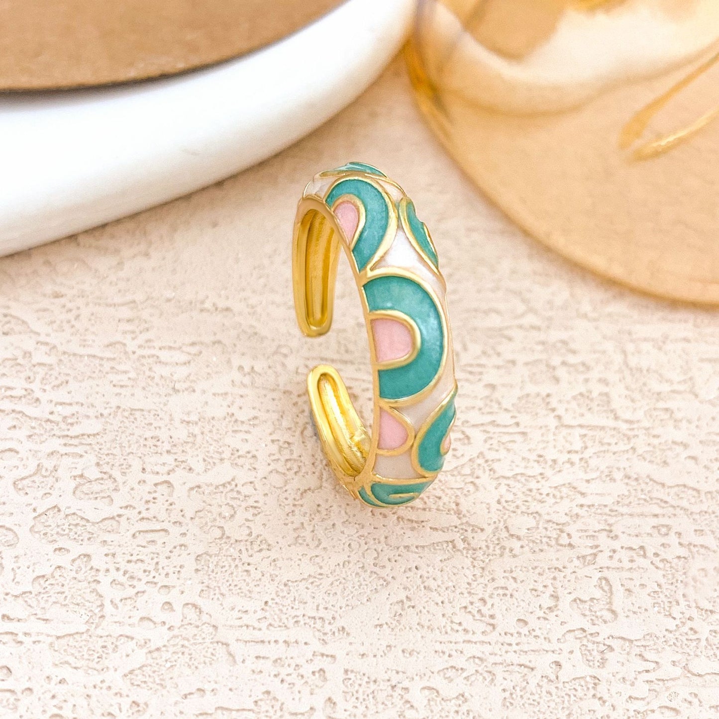 Anello in Lega Placcata Smaltata Etnica Vintage da Donna