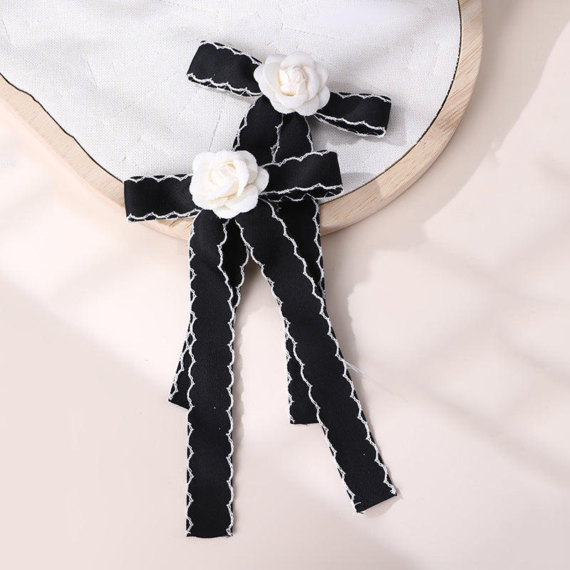 Natural Style Bow-Shaped Hair Clip for Girls with Ruffled and Mesh Details, Fabric Construction, Spring Clip Closure