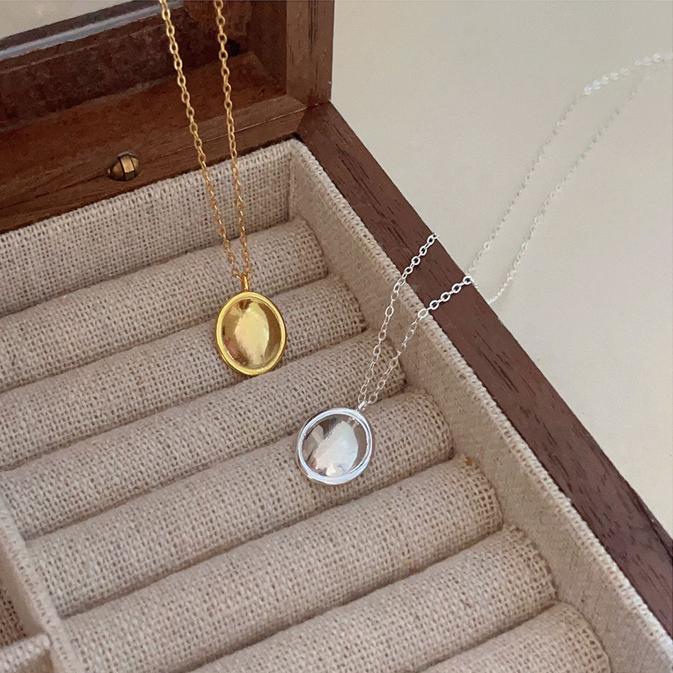 Sweet Geometric Oval Braided Sterling Silver Necklace with 925 Silver Pendant