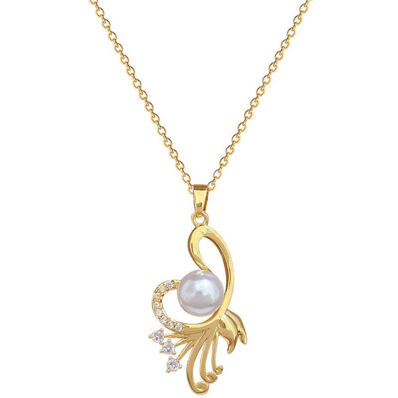 Elegante Collana Unisex in Acciaio al Titanio con Luna Fresca e Dolce, Geometrica, con Intarsi in Strass