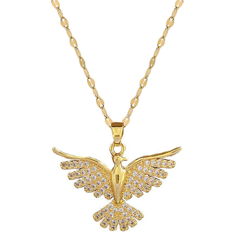 Sweet Geometric Phoenix Titanium Steel Necklace with Brass Pendant for Women