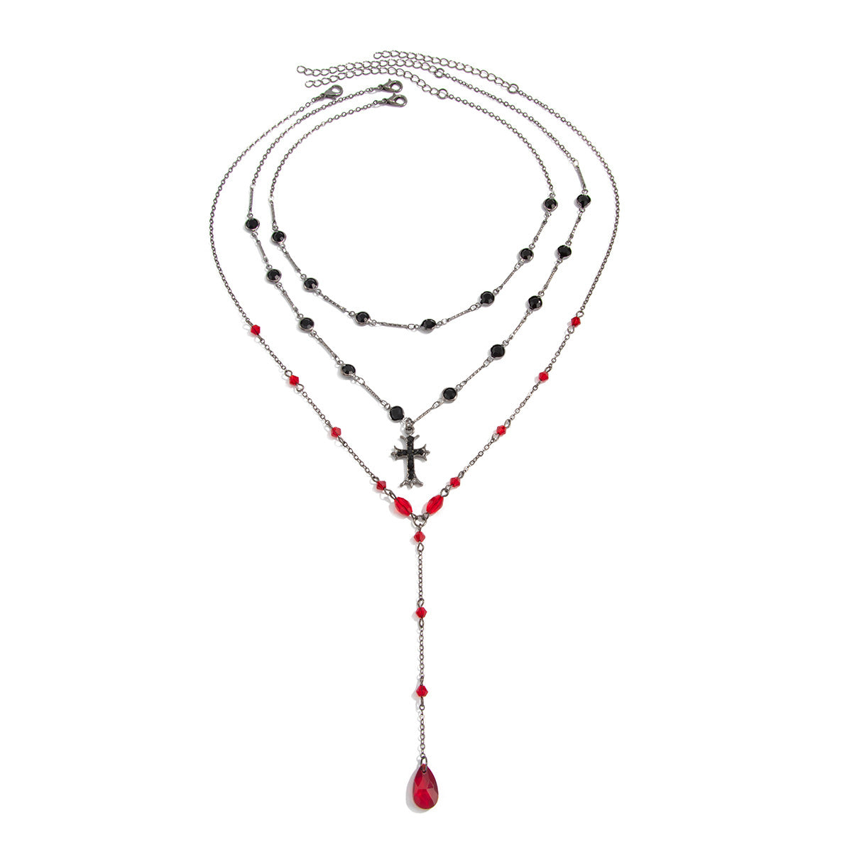 Collana Pendente a Croce Gotica Dark Dolce-e-Cool con Gocce di Strass e Ciondolo in Lega Placcata per Donna