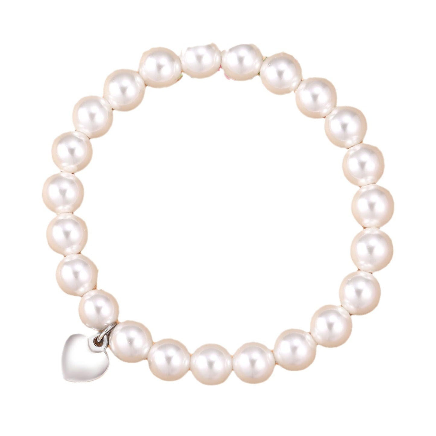 Minimalist 8mm Round Imitation Pearl Heart Charm Bracelet