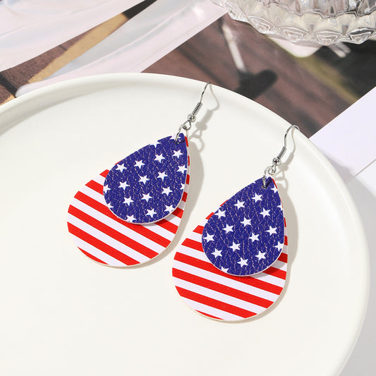 Double Layer Teardrop Leather Earrings Set