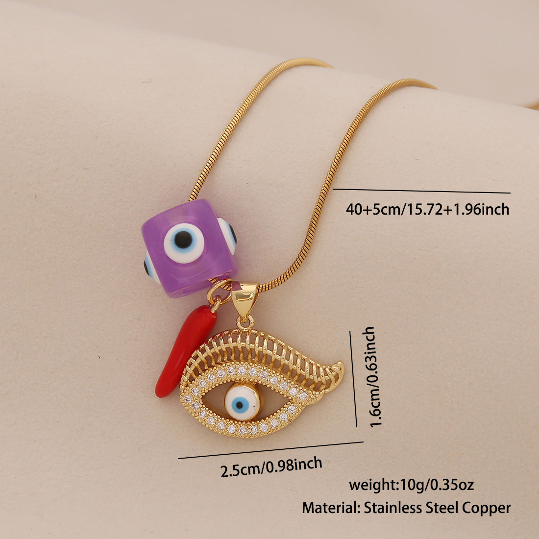 Edgy Eye and Lips Pendant Necklace in Titanium Steel with Plated Finish on Snake Chain for Women