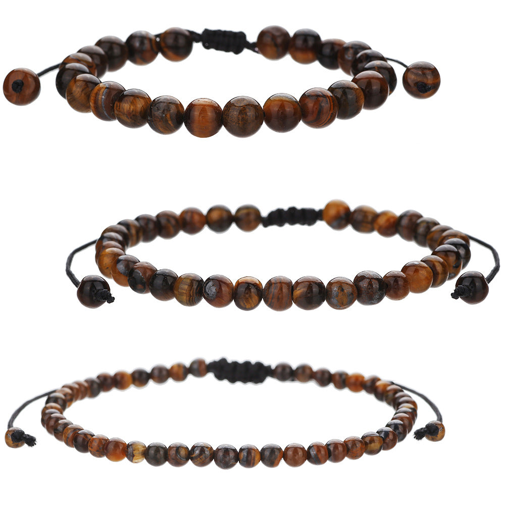 Geometric Round Tiger Eye Volcanic Stone Beaded Bracelet Unisex