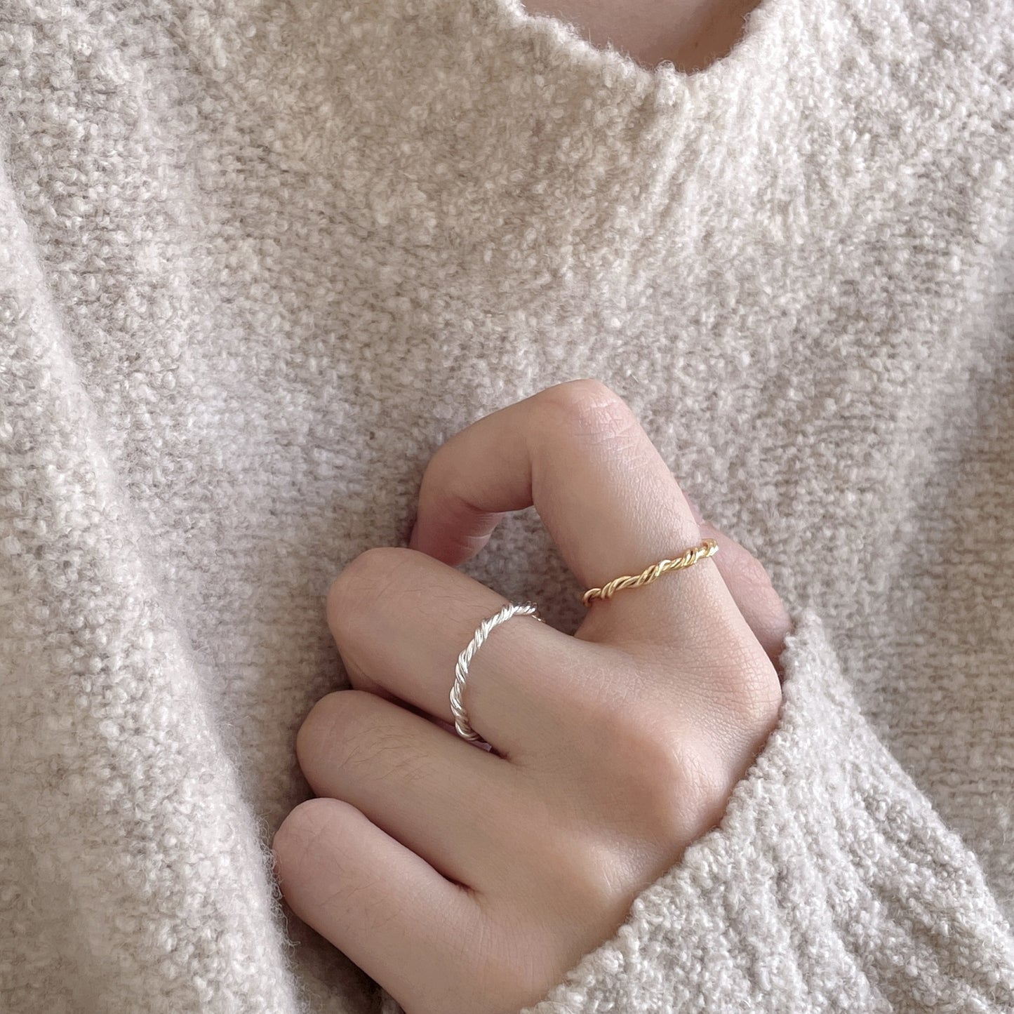 Minimalist Vintage Sweet 925 Sterling Silver Heart Inlay Knot Design Ring for Women