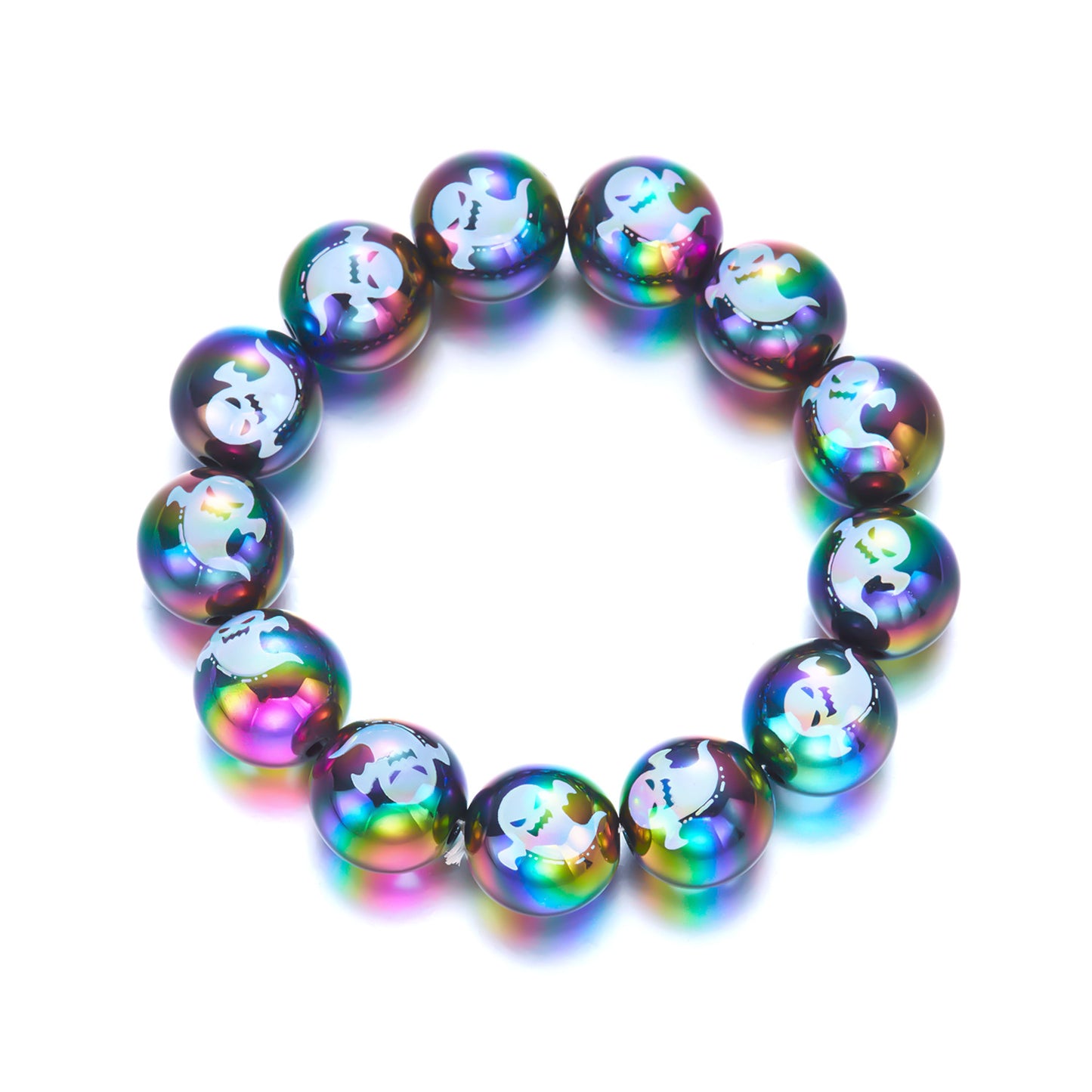Pulsera de calabaza y fantasma de dibujos animados góticos oscuros para mujeres y hombres con cuentas de resina y diseño impreso