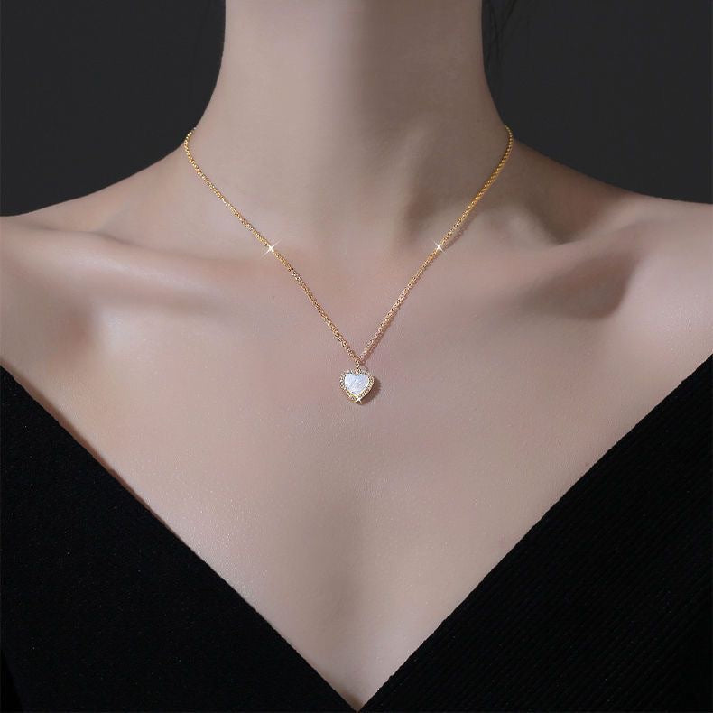 Minimalist Heart-Shaped Rhinestone Pendant Necklace for Women in Titanium Steel with Plated Finish and O-Chain
