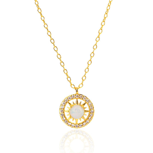 Collana da donna placcata in argento sterling 925 con opale e diamante a forma di stella geometrica