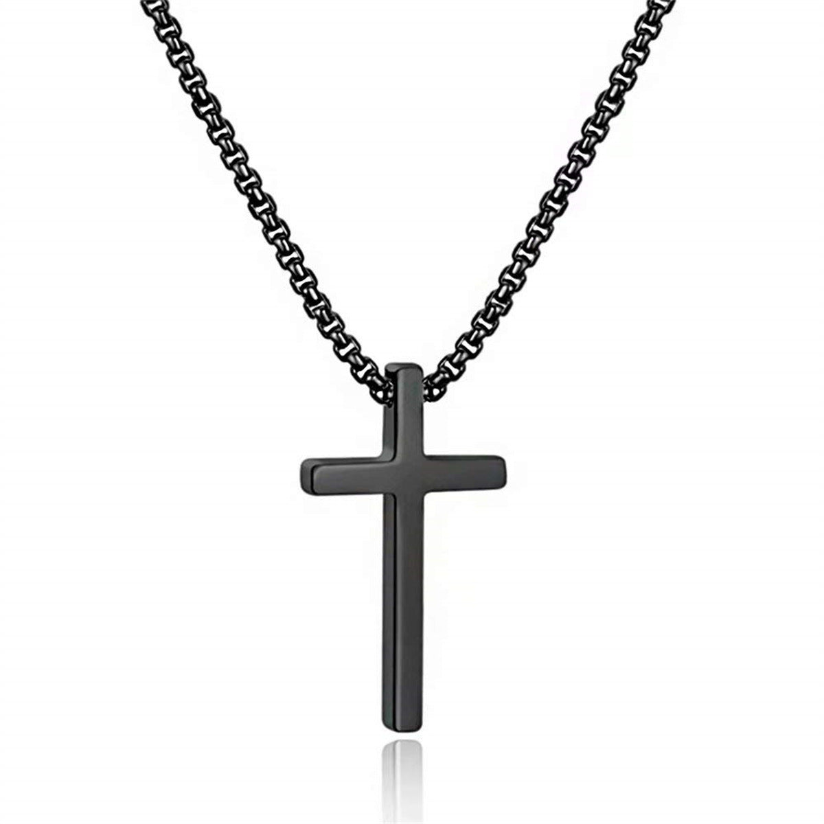 Minimalist Titanium Steel Cross Pendant Necklace for Men with Plated Finish and Pearl Chain