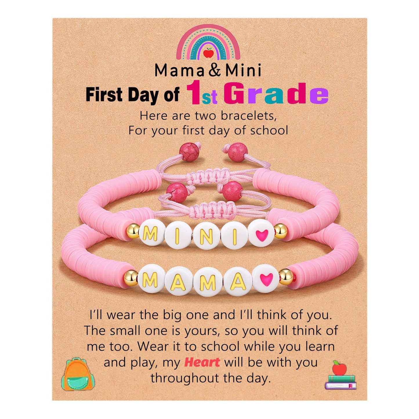 Sweet Geometric Heart Letter Resin Bracelet Set for Kids First Day of School Gift