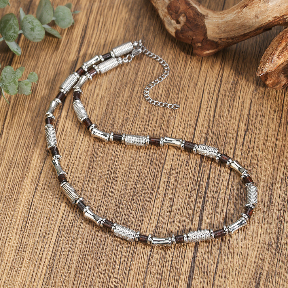 Minimalist Hip-hop Geometric Round Wood Beads Cable Chain Necklace for Unisex