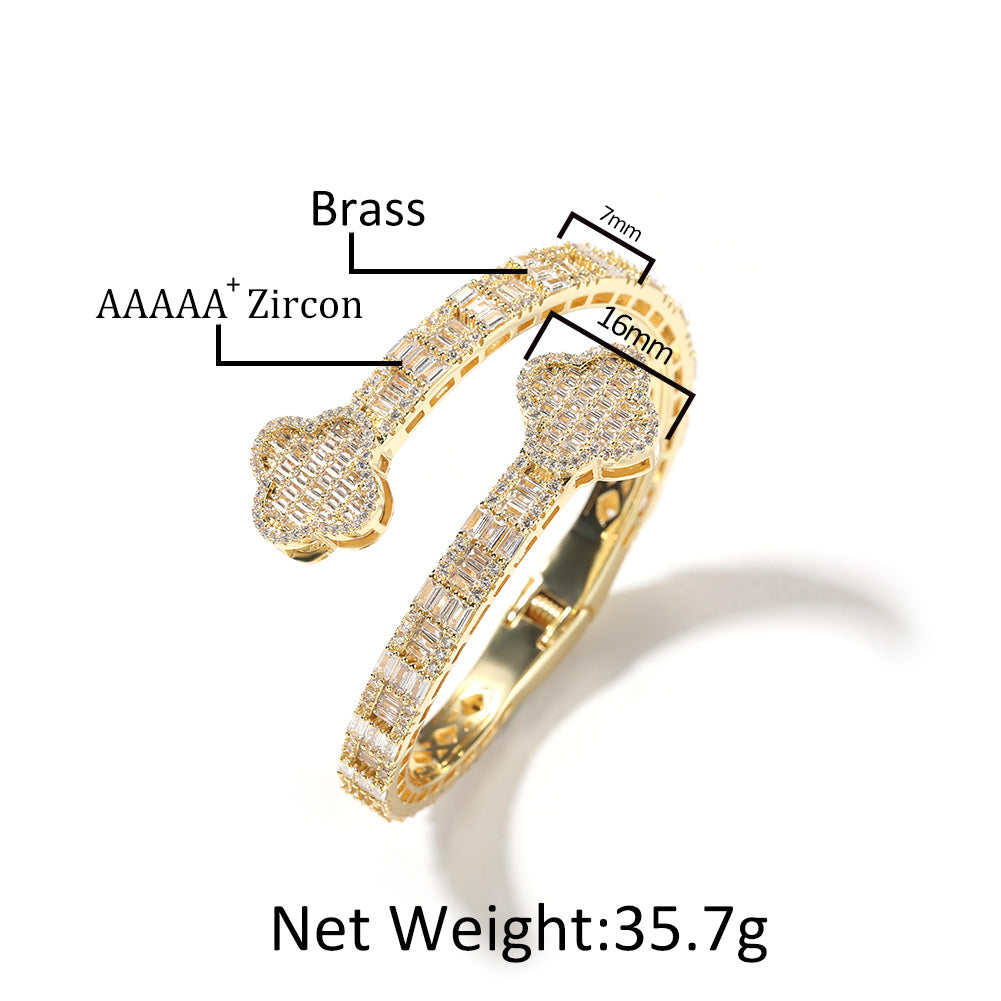 Hip-hop Brass Inlaid Cubic Zirconia Floral Bracelet Fashion Accessory