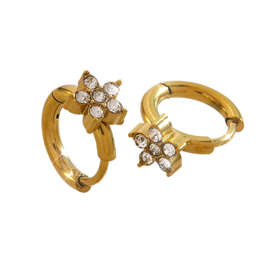 Floral Micro-Inlaid Cubic Zirconia Stainless Steel Earrings for Women