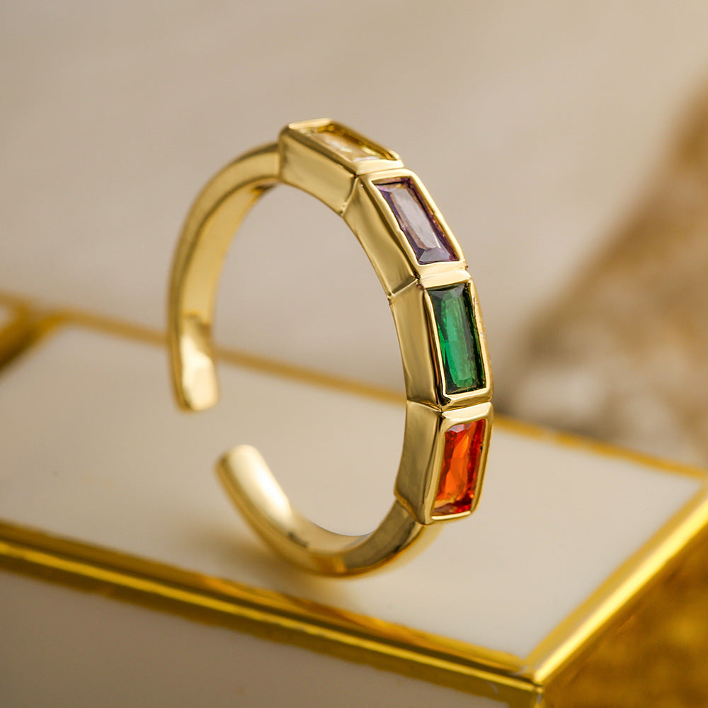 Minimalist Geometric Heart Micro-Inlaid Cubic Zirconia Brass Ring for Women