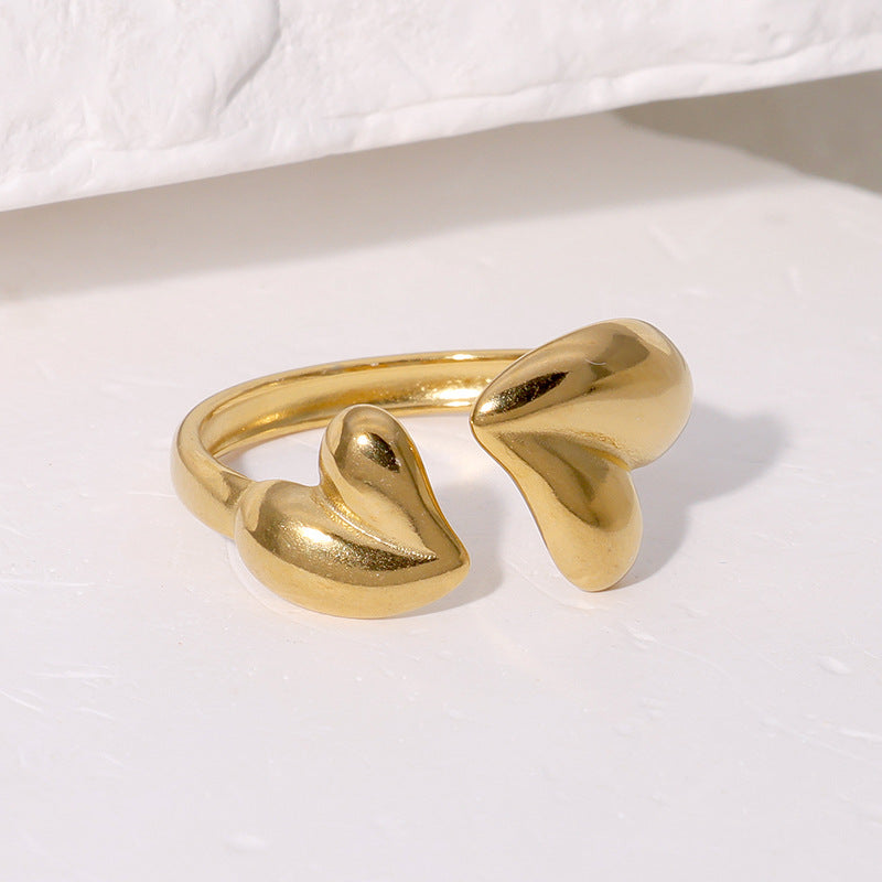 Anello aperto da donna minimalista asimmetrico a forma di cuore placcato oro in acciaio inossidabile