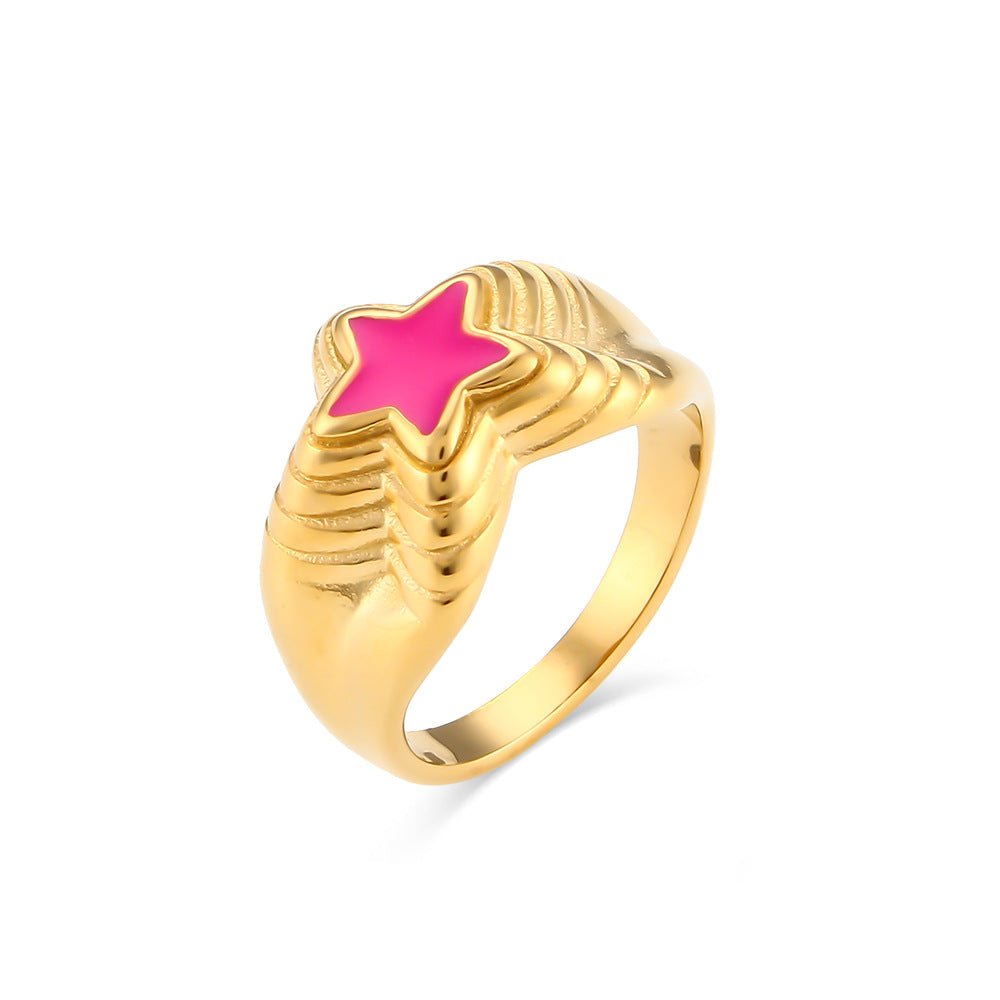 Anillo de estrella de cinco puntas chapado en acero inoxidable geométrico de estilo oficina de moda para mujer