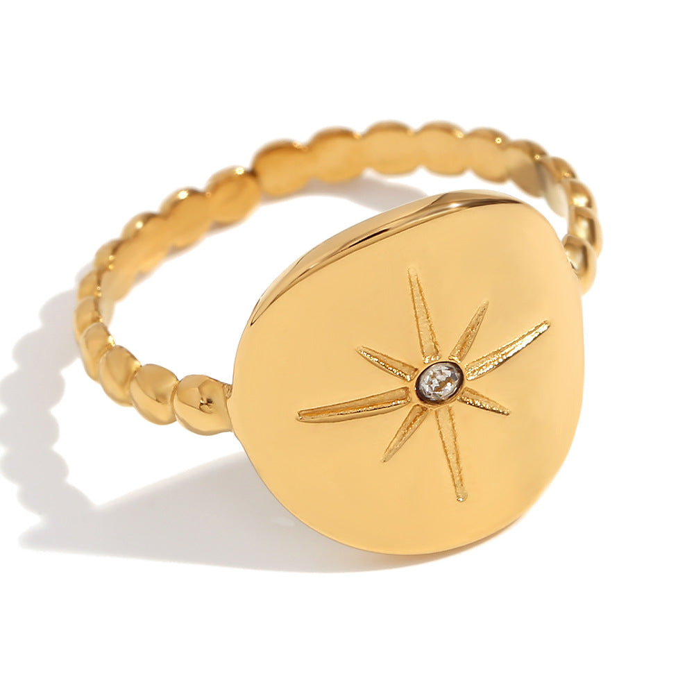 Anillo de estrella de ocho puntas ajustable de acero inoxidable chapado en oro de 18 quilates, geométrico y minimalista para mujer