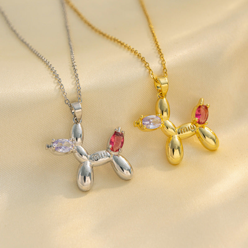 Collana con ciondolo a forma di cane palloncino minimalista in acciaio al titanio con finitura galvanizzata da donna