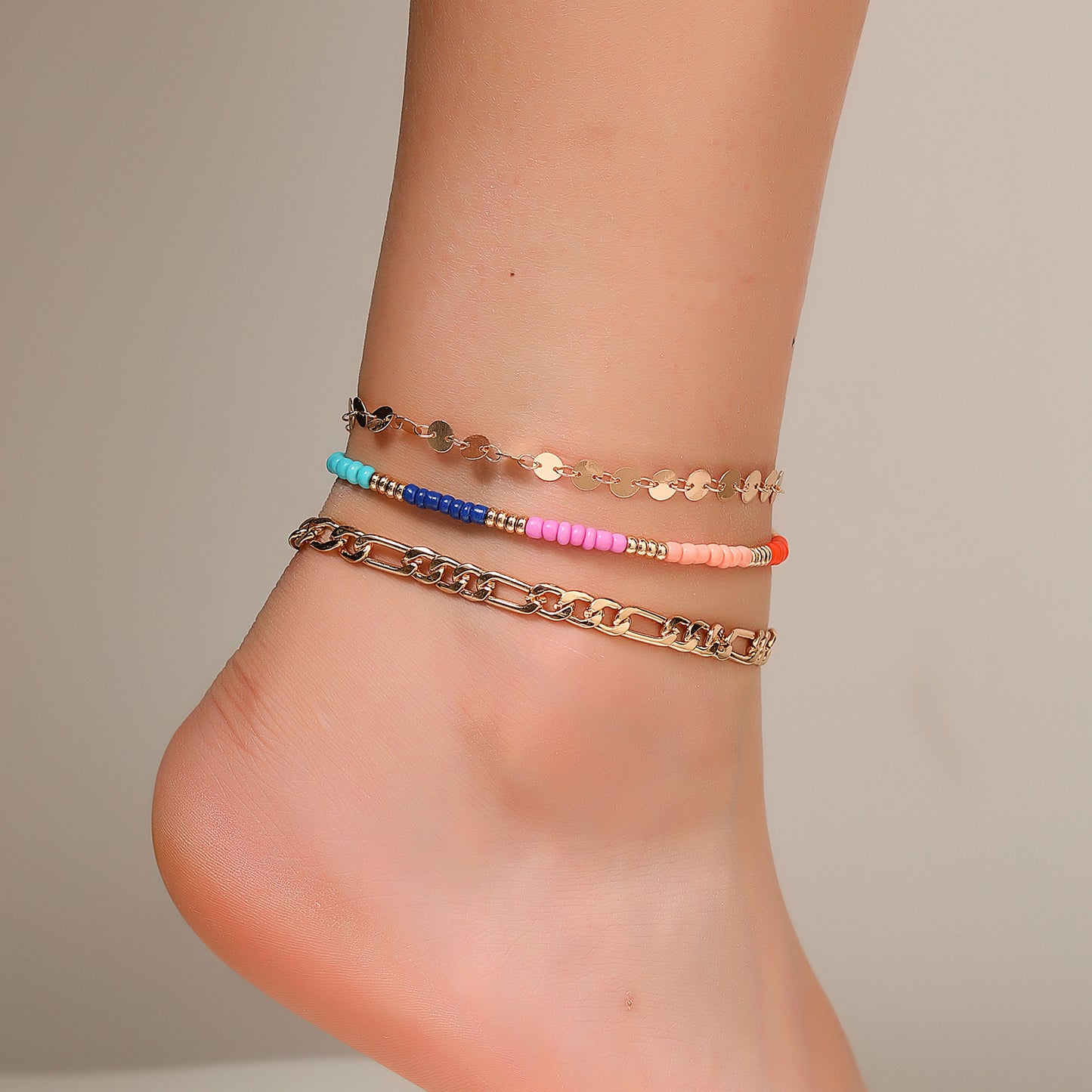 Minimalist Geometric Colorful Glass Bead Anklet for Women