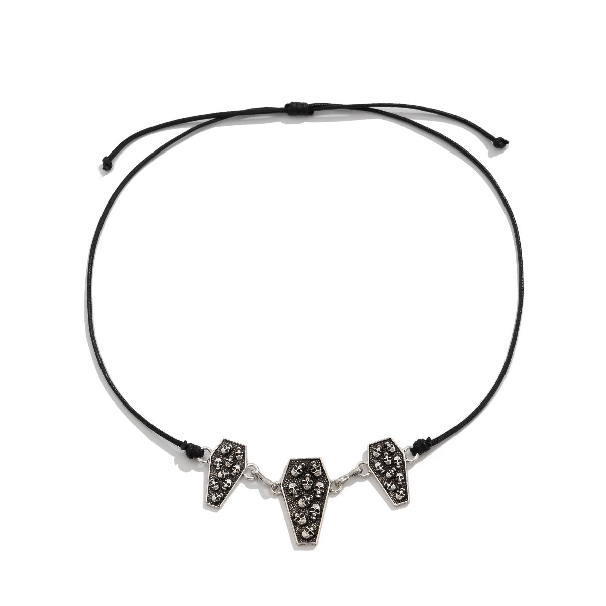 Collar de cadena con calavera geométrica estilo gótico oscuro y colgante con aleación bañada y detalle de borla