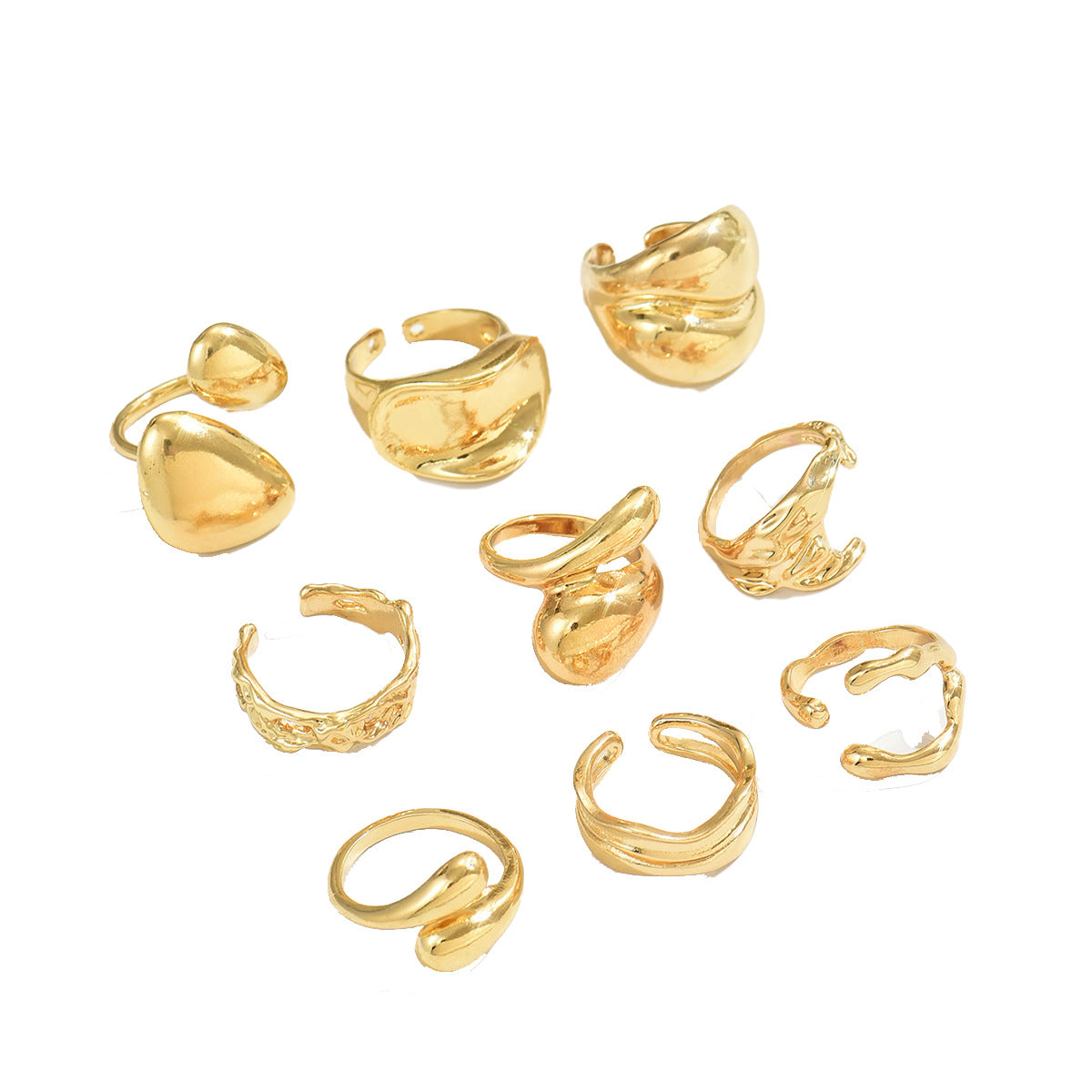 Conjunto de anillos de aleación de zinc chapados en oro de 18 quilates con diseño geométrico a la moda para mujer