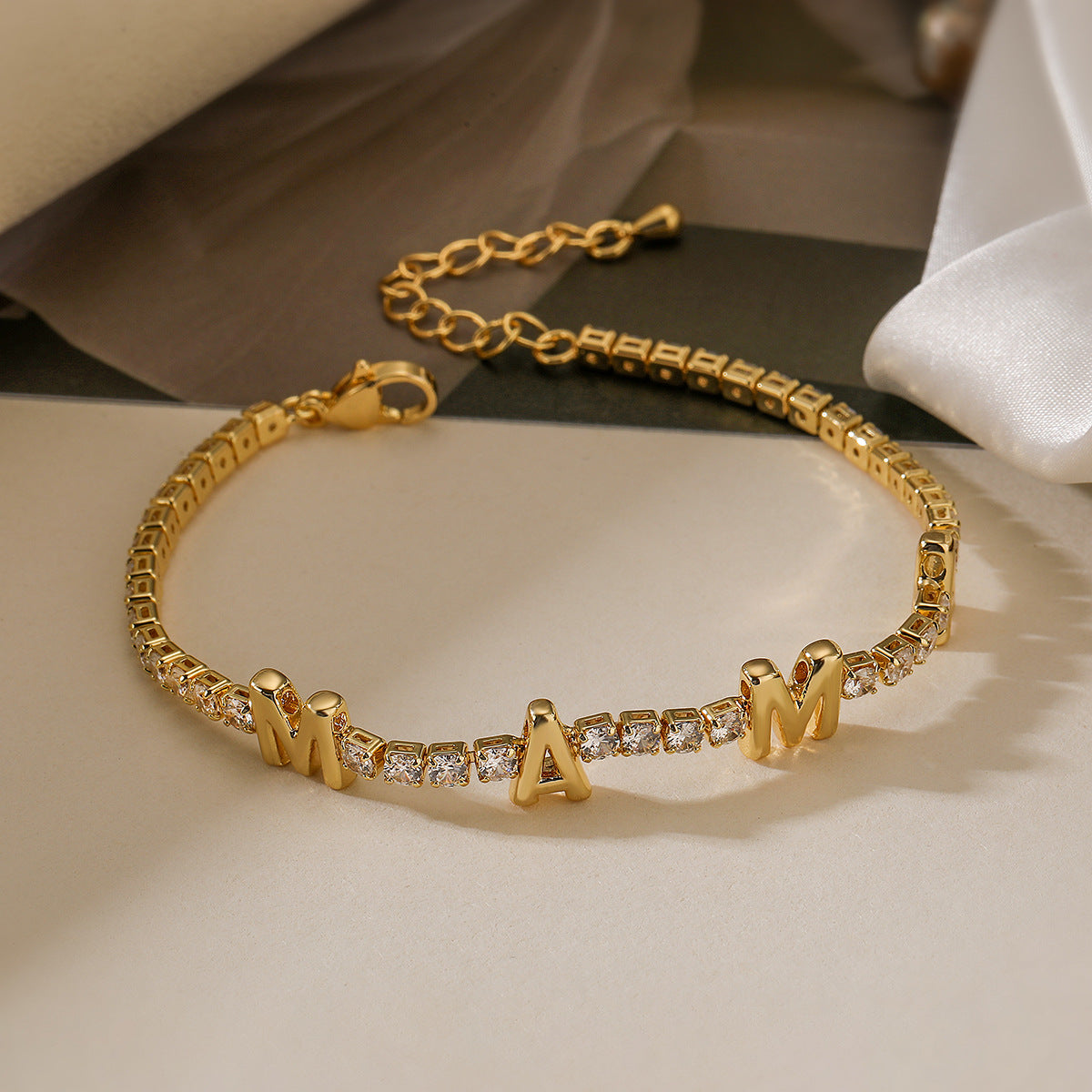 Minimalist Geometric Copper Bracelet with 18K Gold Plating and Zircon Inlay for Women