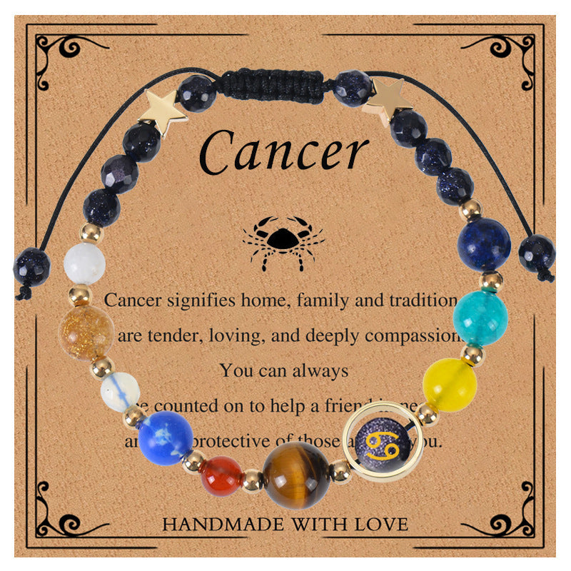 Elegant Geometric Natural Stone Obsidian Crystal Blue Sandstone Bracelet Unisex Zodiac Galaxy Universe Star Beaded Bracelet