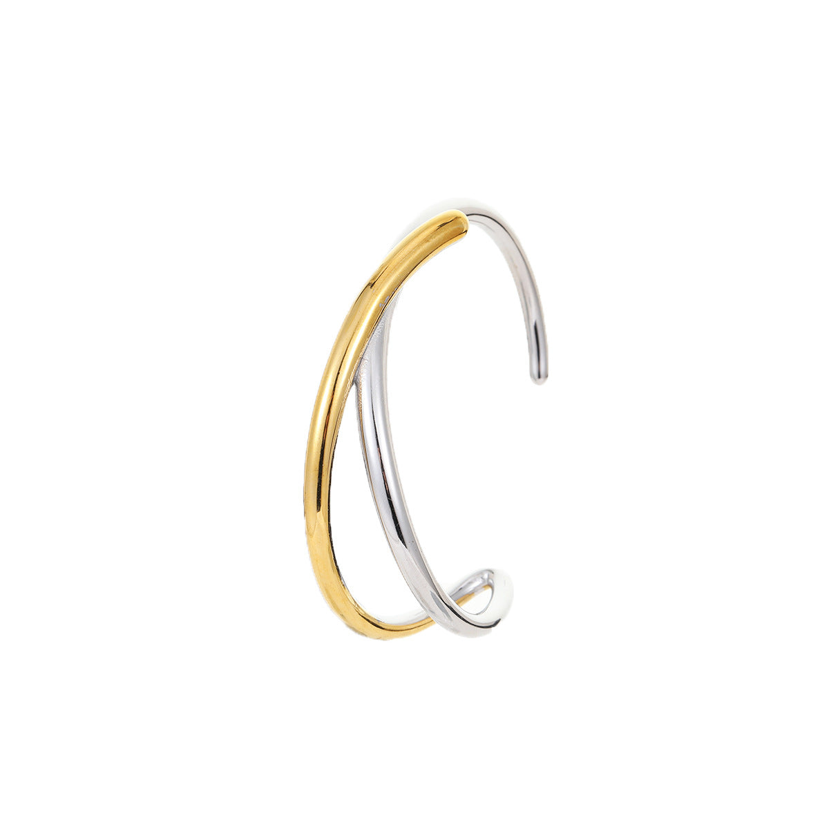 Geometric Line Pattern Titanium Steel Bracelet with Gold and Silver Tone Plating for Women