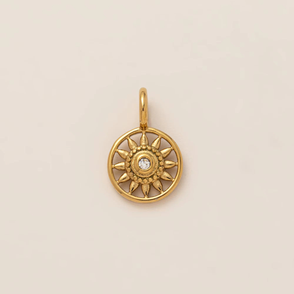 Vintage 18K Gold Plated Stainless Steel Round Eight-Pointed Star Charm Bar PVD