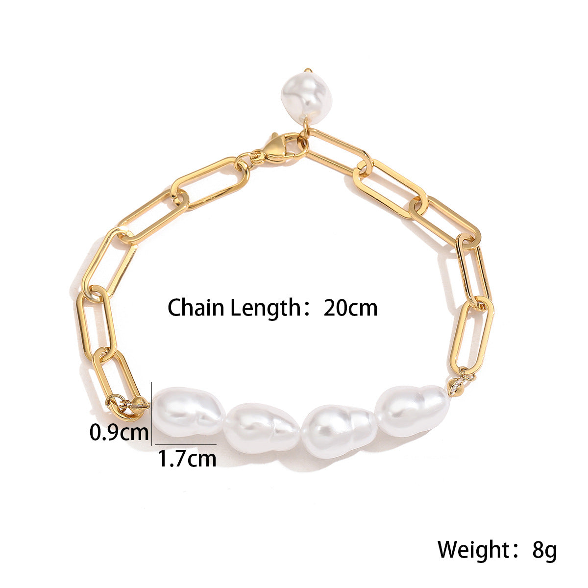Minimalist Bohemian Geometric Gold Plated Stainless Steel Bracelet with Irregular Pearl for Women