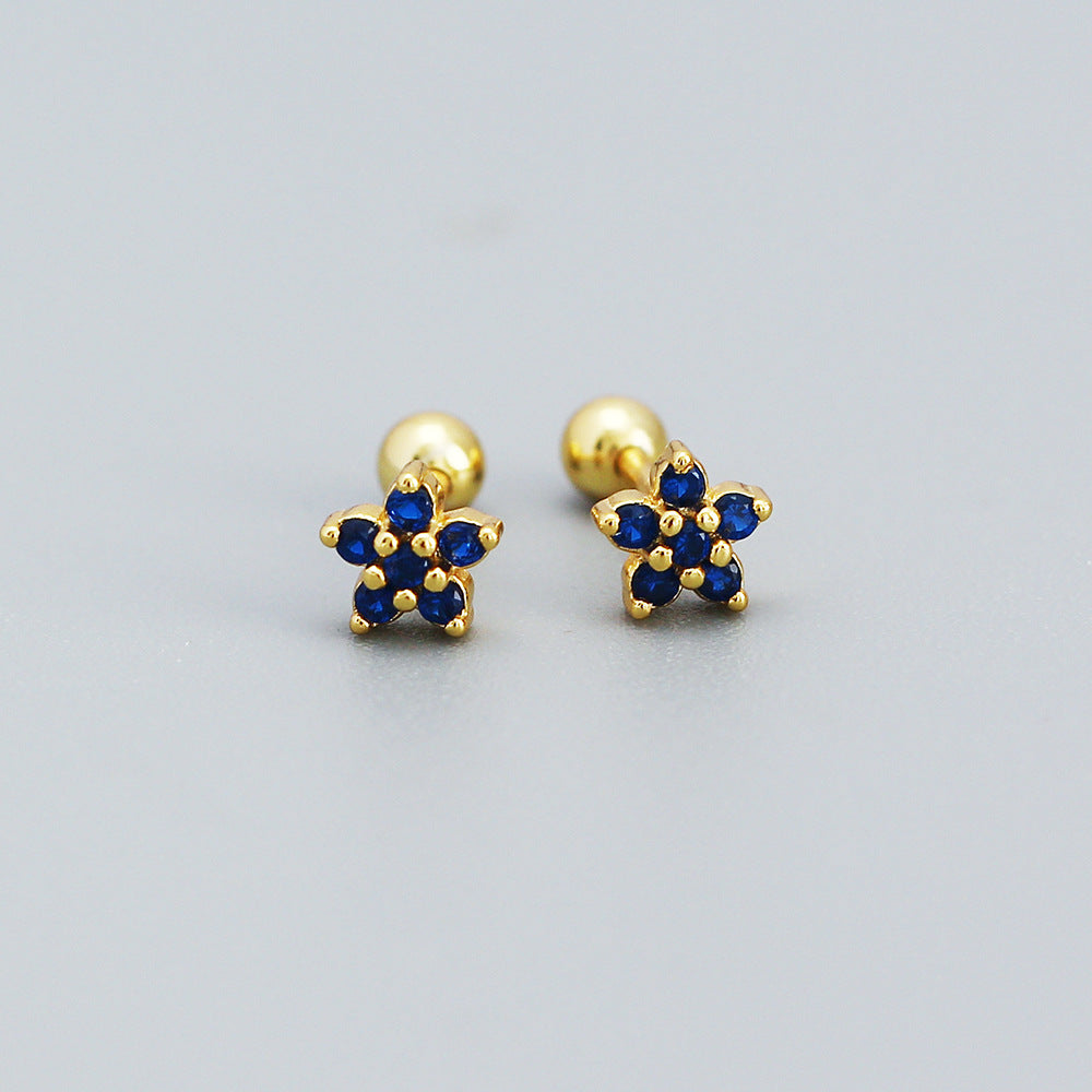 Pendientes de tuerca minimalistas de plata con diseño floral y circonita para mujer, pendientes de plata de ley 925 tipo ear cuff y piercing para cartílago