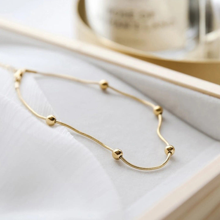Minimalist Geometric 18K Gold Plated Titanium Steel Beaded Anklet for Women