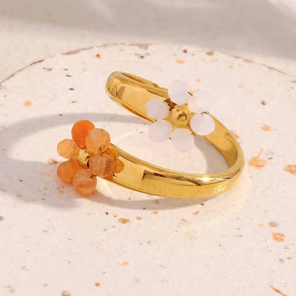 Minimalist Floral Stainless Steel Ring with 18K Gold Plating for Women