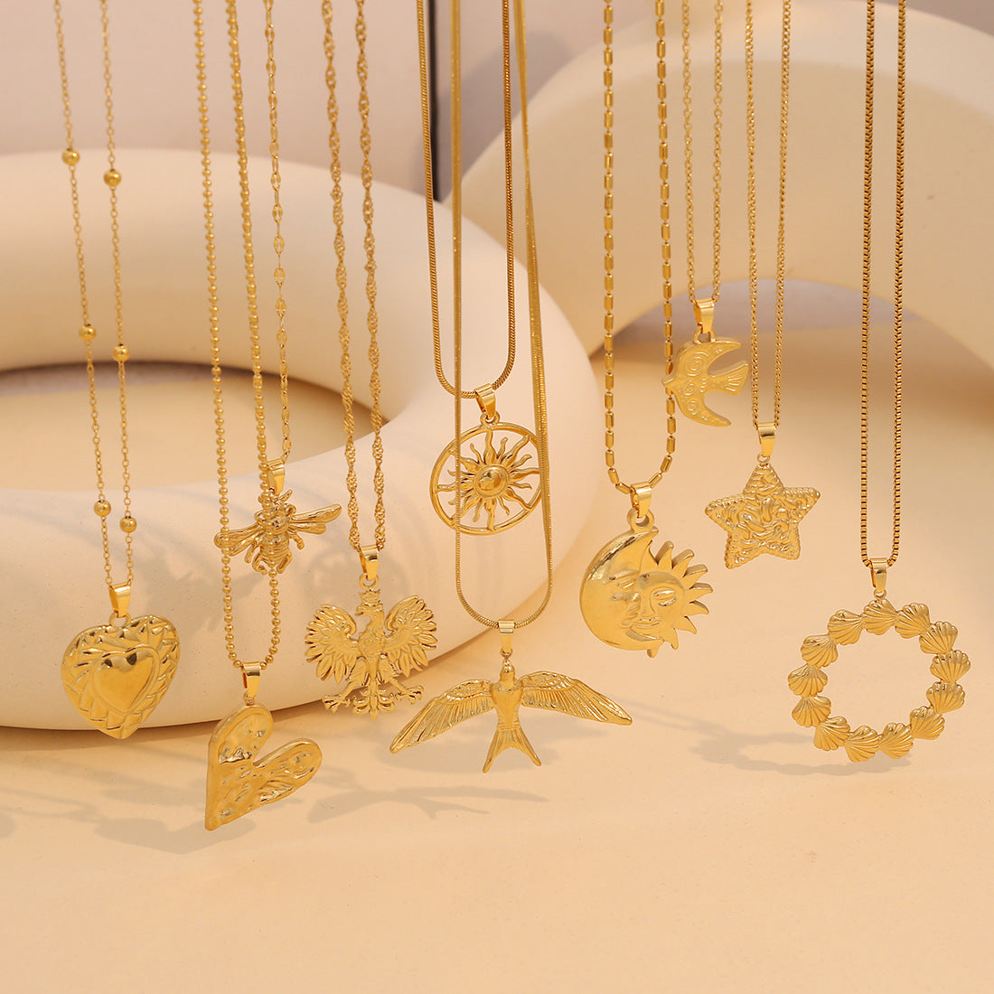 Heart-Shaped Sun Pendant Necklace in Stainless Steel for Women with Romantic and Playful Design