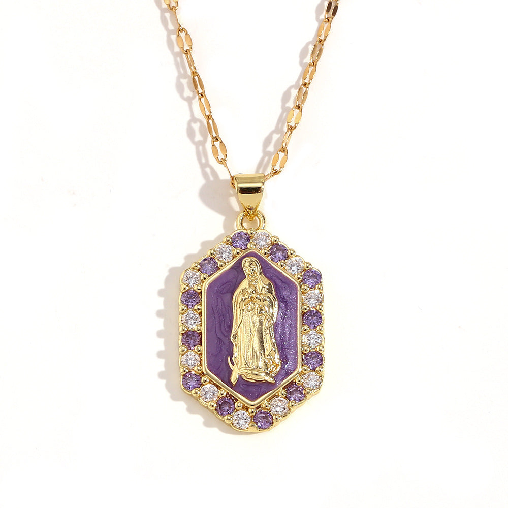 Vintage Fashion Hexagonal Titanium Steel Pendant Necklace with 18K Gold Plating and Enamel Finish