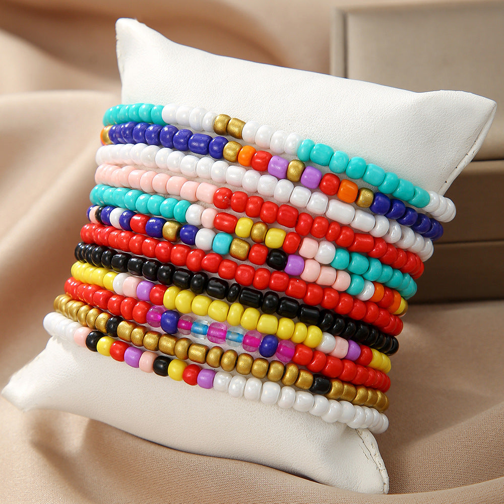Fashionable Elastic Beaded Bracelet with Round Beads for Women and Men Minimalist Geometric Style Hand Jewelry