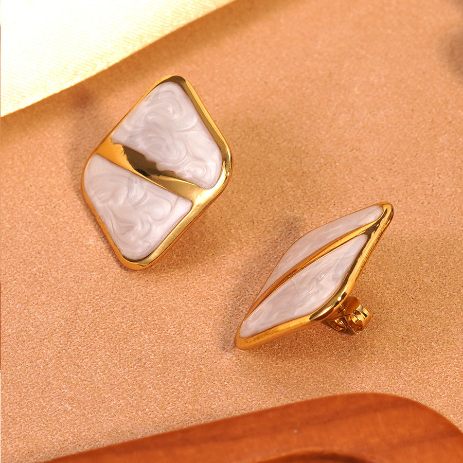 Elegant Geometric Square Drip Oil Stainless Steel Earrings for Women