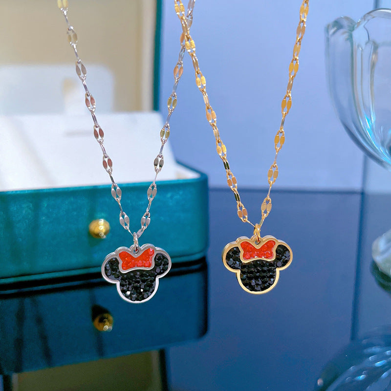 Collana a catena da donna in acciaio al titanio con disegno geometrico a cartone animato, lusso minimalista